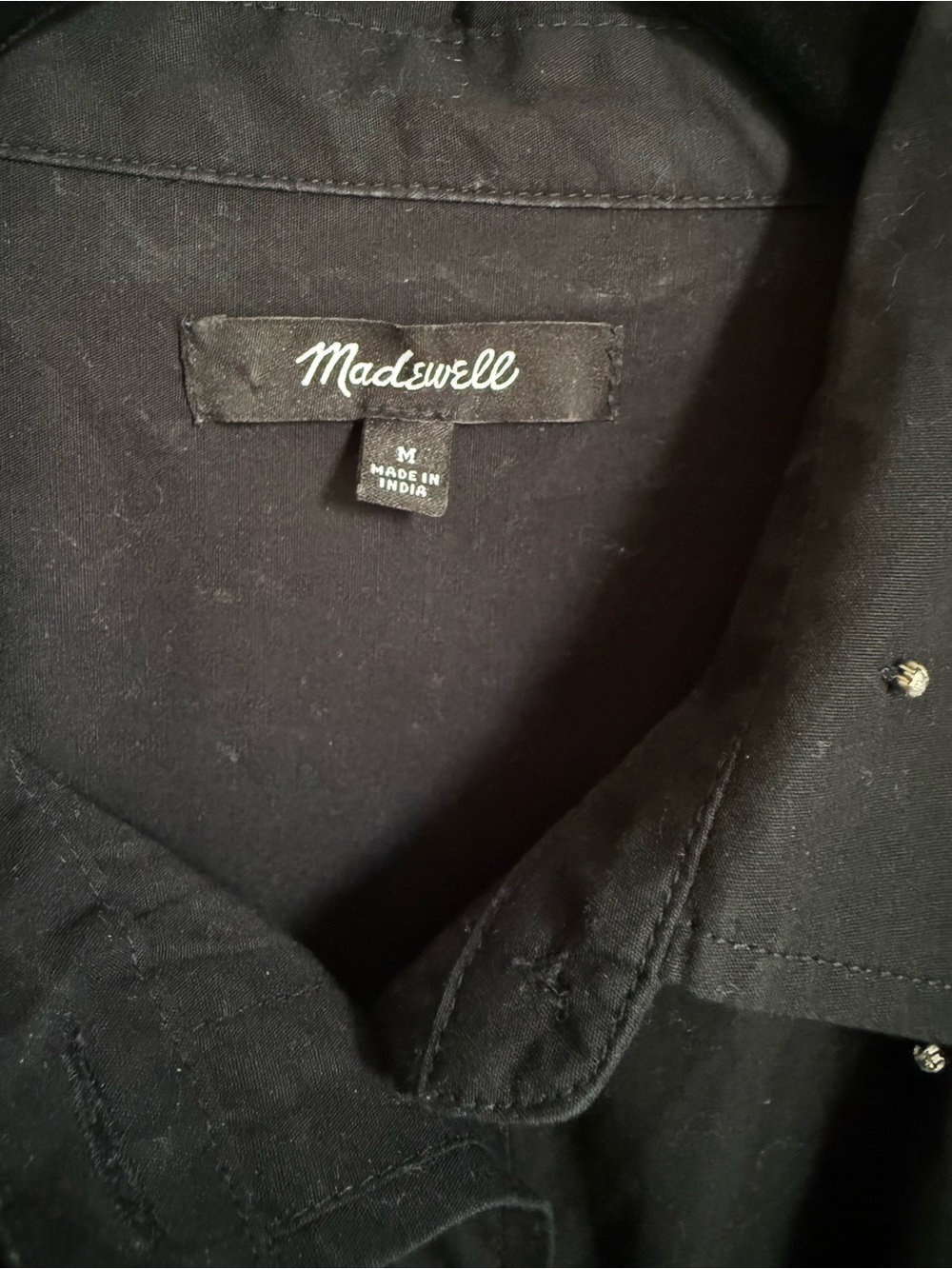 Madewell Black Cropped Button-Down Shirt with sparkling rhinestones. Size M. - Picture 4 of 9
